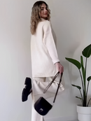 Conjunto Canelado com Camisa Alongada de Botões e Calça Reta