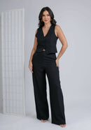 Conjunto Feminino de Alfaiataria Premium: Blusa Manga Curta e Calça Reta