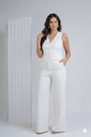 Conjunto Feminino de Alfaiataria Premium: Blusa Manga Curta e Calça Reta