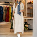 Vestido Aurores™ em Linho de Algodão com Fenda Lateral
