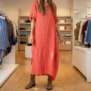 Vestido Aurores™ em Linho de Algodão com Fenda Lateral