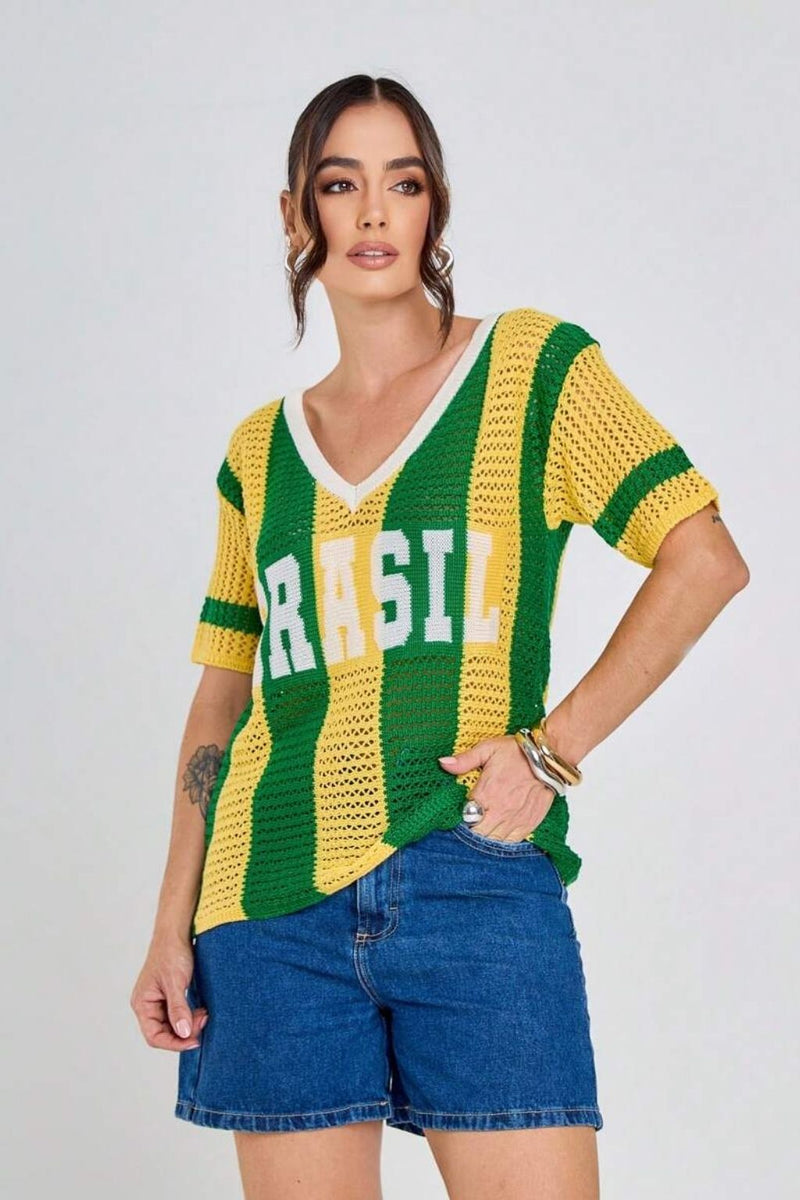 Camisa Brasil Feminina Tricot ( Compre 1 Leve 3 )